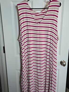 Terra & Sky Pink Striped Sleeveless Maxi Dress 3X WITH POCKETS